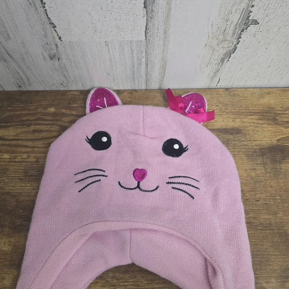 Girls Pink Cat Ear Knit Winter Hat